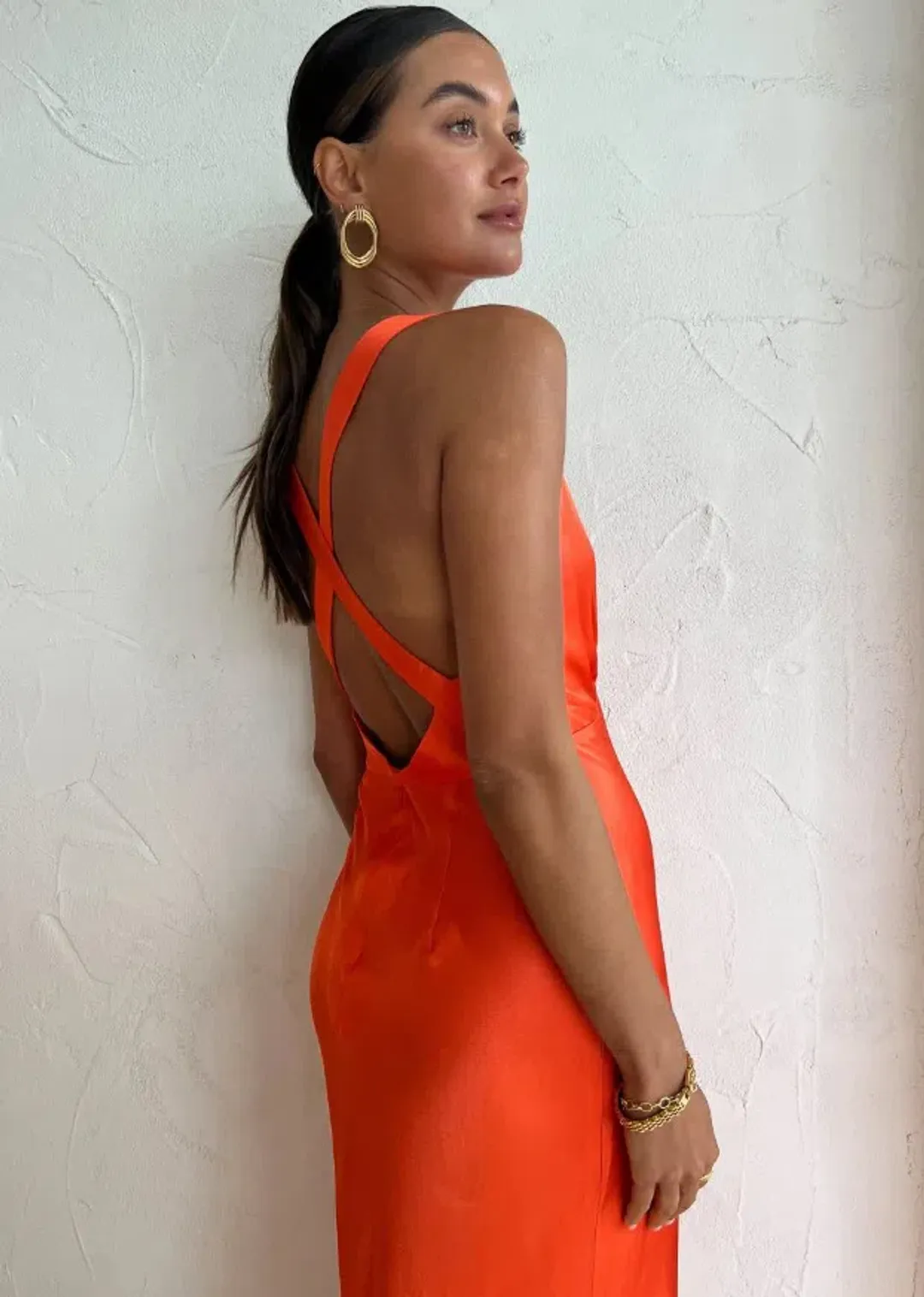 Shona Joy Milo Plunge Cross Back Midi Dress Hibiscus Size 14 for rent on The Volte - main image
