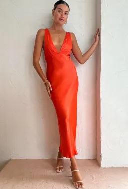 Shona Joy Milo Plunge Cross Back Midi Dress Hibiscus Size 14 for rent on The Volte - image 1