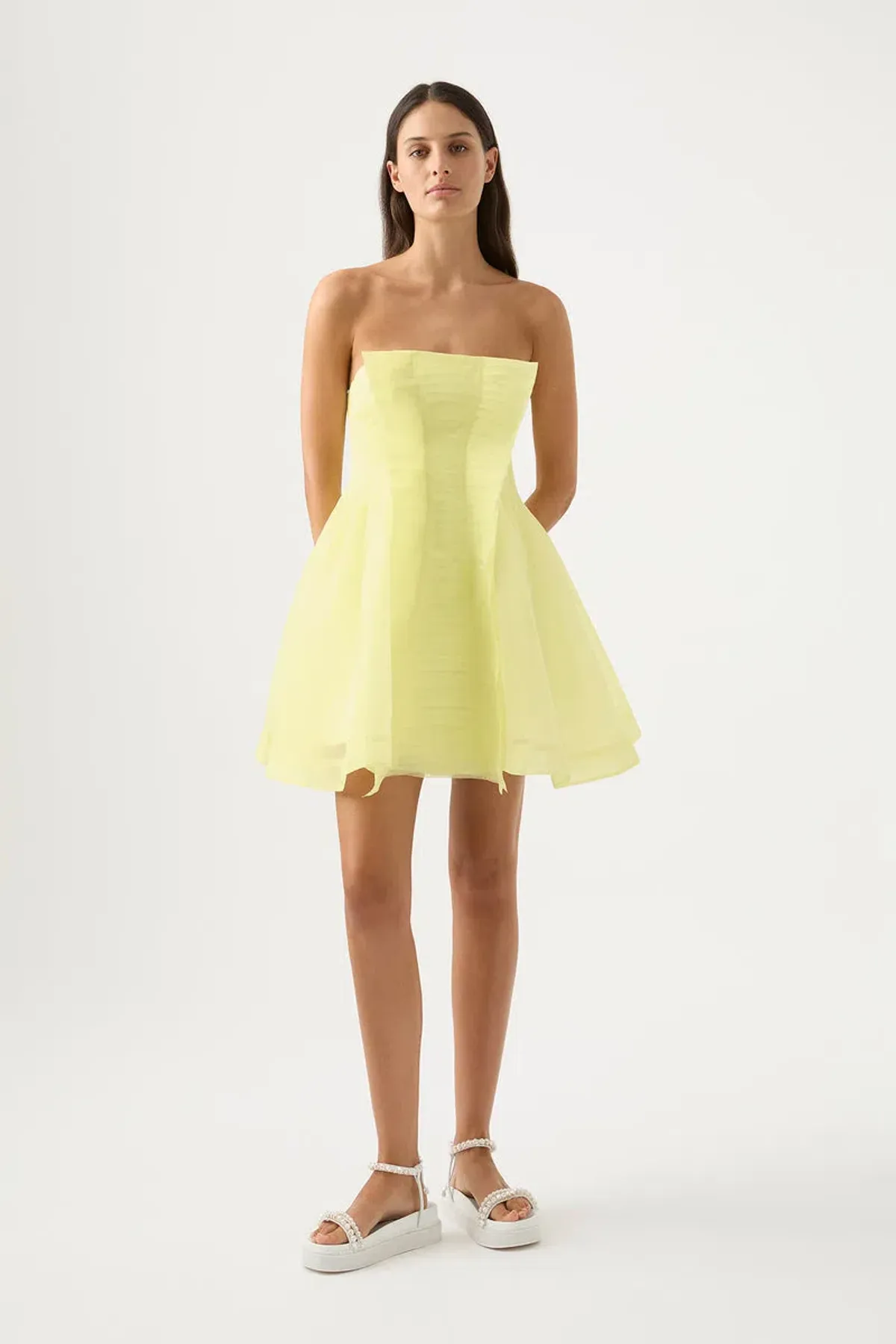 Aje Astrid Strapless Mini Dress Soft Lemon Yellow Size 8 - Image 1