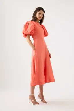 Aje Maia Off Shoulder Midi Dress Coral Size 10 for rent on The Volte - image 3