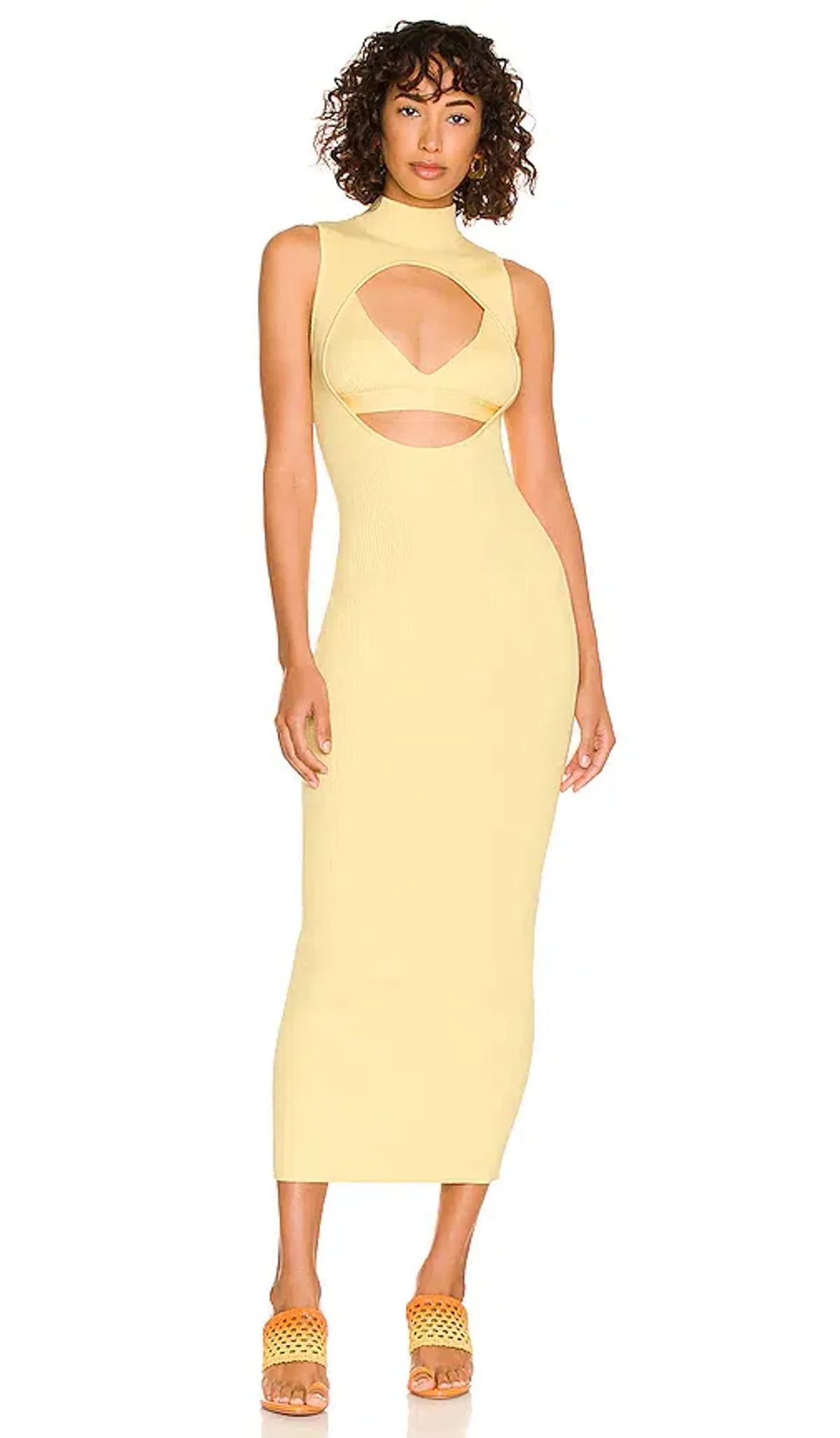 Ronny Kobo Darey Knit Midi Dress Pale Banana Size 10 for rent on The Volte - main image