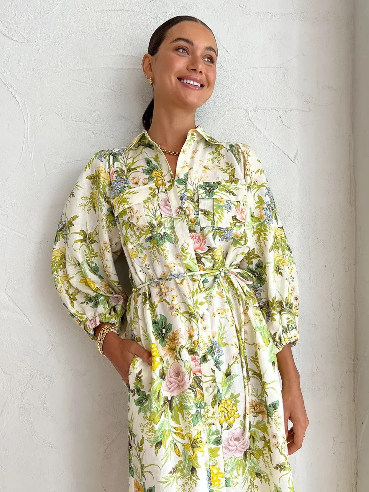 Alemais Eden Midi Shirt Dress Belted Floral Print Linen Size AU 10 - Image 7