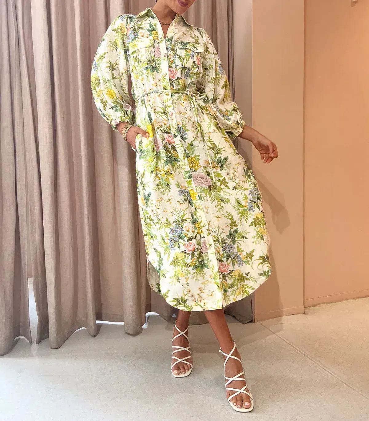 Alemais Eden Midi Shirt Dress Belted Floral Print Linen Size AU 10 - Image 6