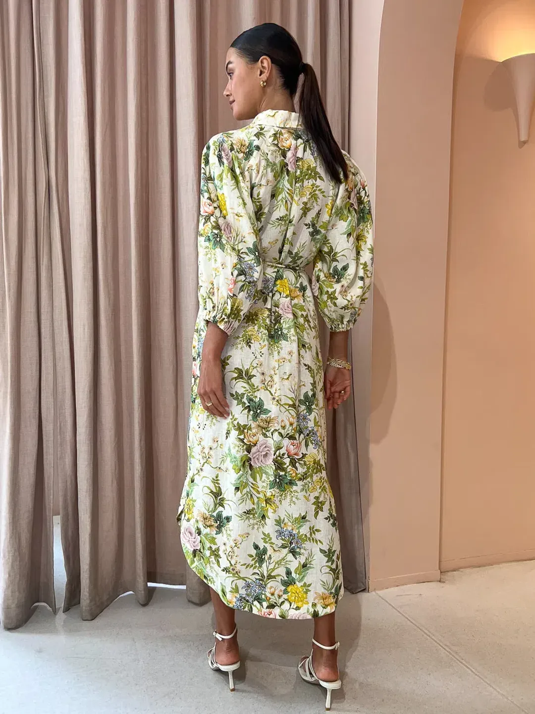 Alemais Eden Midi Shirt Dress Belted Floral Print Linen Size AU 10 for rent on The Volte - main image