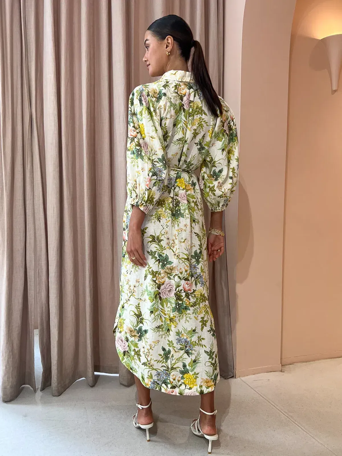 Alemais Eden Midi Shirt Dress Belted Floral Print Linen Size AU 10 - Image 4