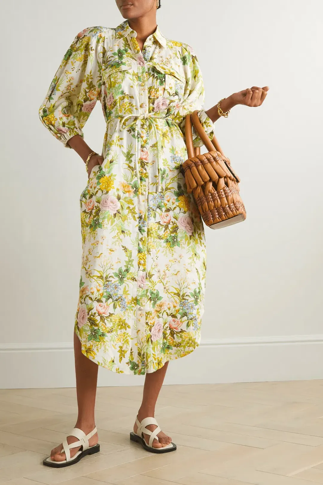 Alemais Eden Midi Shirt Dress Belted Floral Print Linen Size AU 10 for rent on The Volte - main image