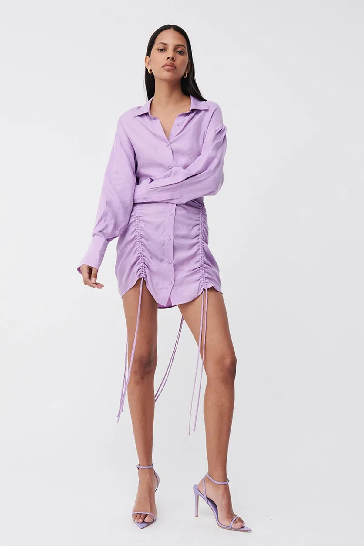 Suboo Lavender Andy Ruched Mini Shirt Dress Purple Size S / 8 - Image 1