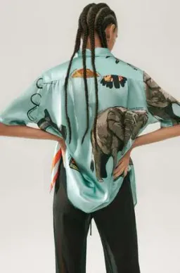 Silk Laundry Short Sleeve Boyfriend Shirt Endangered Species Mist Blue Size AU 6 for rent on The Volte - image 3