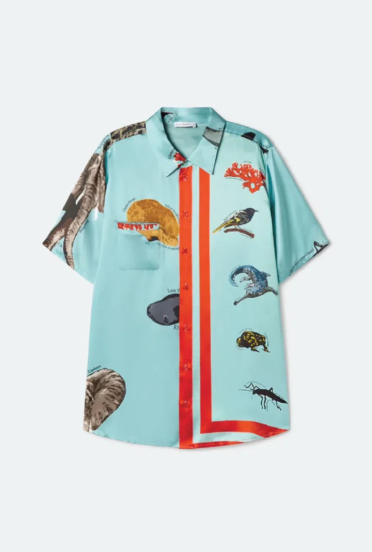 Silk Laundry Short Sleeve Boyfriend Shirt Endangered Species Mist Blue Size AU 6 - Image 4