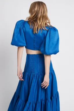 Aje Reverb Gathered Midi Skirt & Reverb Puff Sleeve Cropped Top Set Blue Size 4 for rent on The Volte - image 3