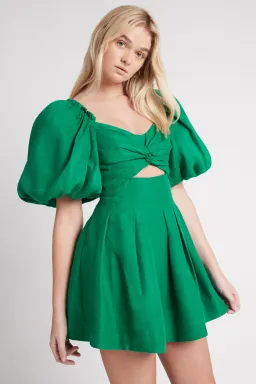 Aje Knot Puff Sleeve Mini Dress Green Size 4 for rent on The Volte - image 2