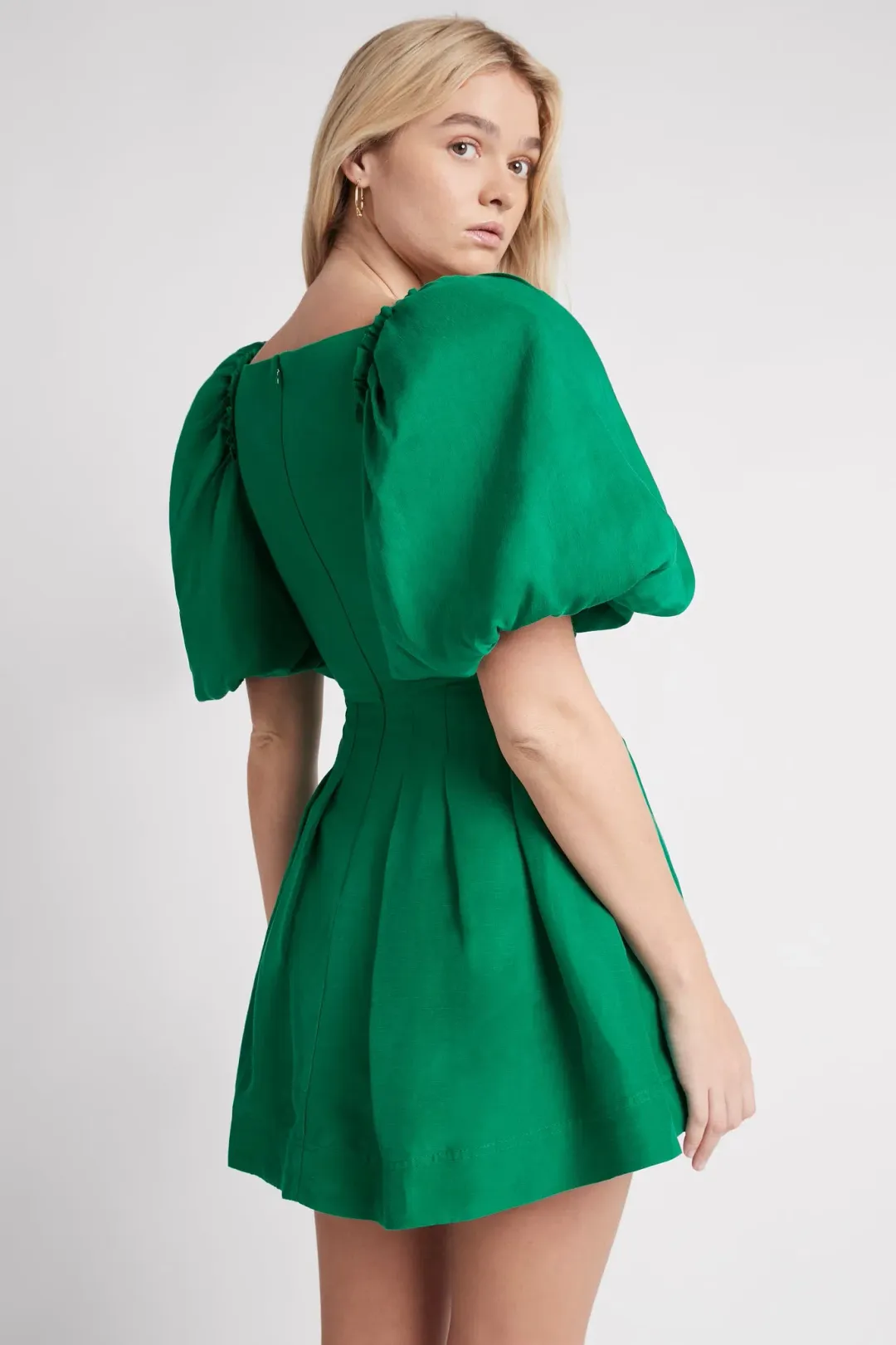 Aje Knot Puff Sleeve Mini Dress Green Size 4 for rent on The Volte - main image