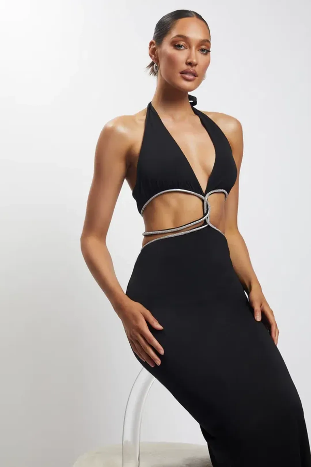 Meshki Nicha Diamante Cut Out Midi Dress Black Size 8 for rent on The Volte - main image