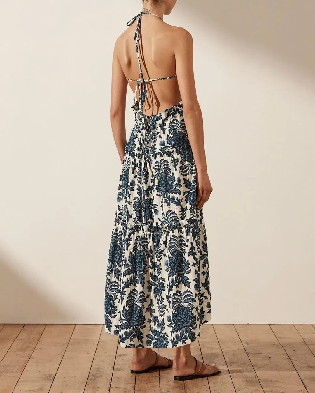 Shona Joy Diana Shirred Backless Midi Dress Floral Size 16 for rent on The Volte - main image