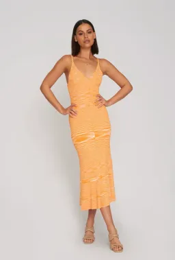 By Johnny V Flare Knit Midi Dress In Mandarin Marle Size M/Au 10 for rent on The Volte - image 1