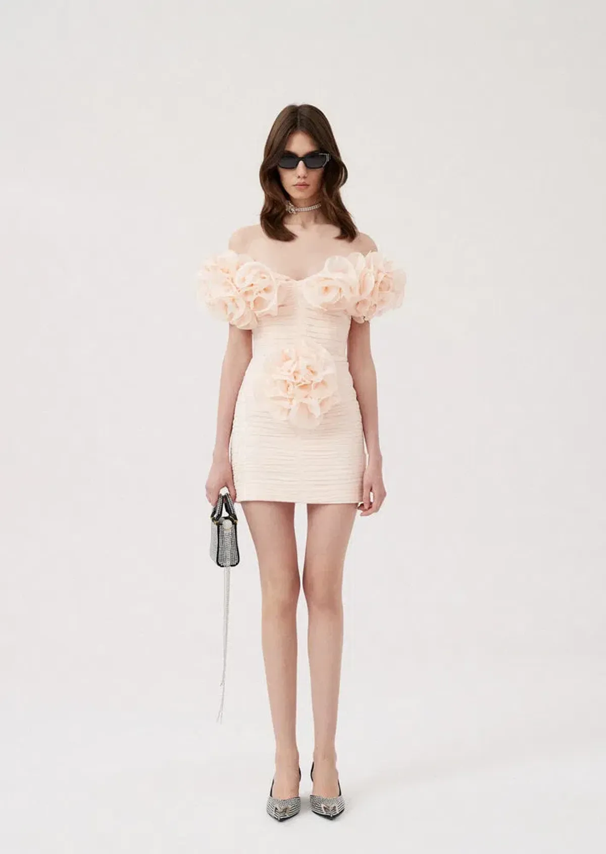 Magda Butrym Ruched Rose Silk Chiffon Mini Skirt Blush Size 8 - Image 1