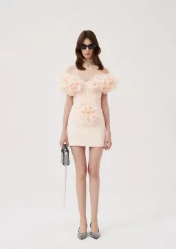 Magda Butrym Ruched Rose Silk Chiffon Mini Skirt Blush Size 8 for rent on The Volte - image 1