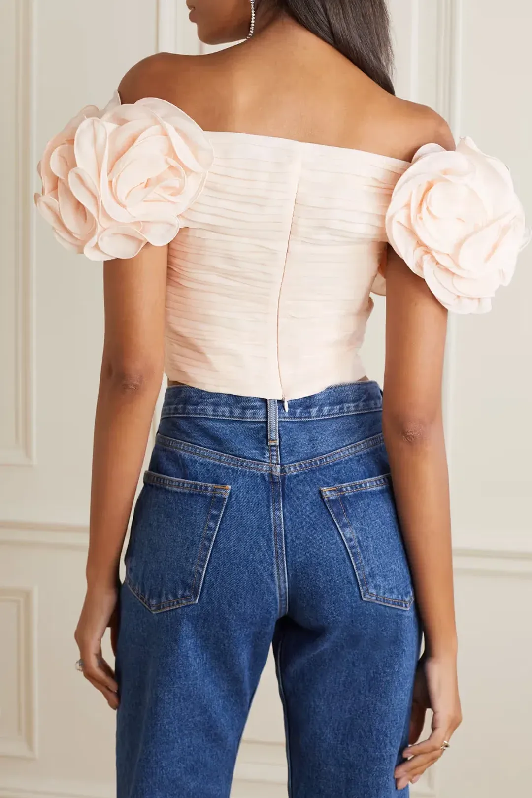Magda Burtym Ruffled Flower Shoulder Top Blush Size 10 for rent on The Volte - main image