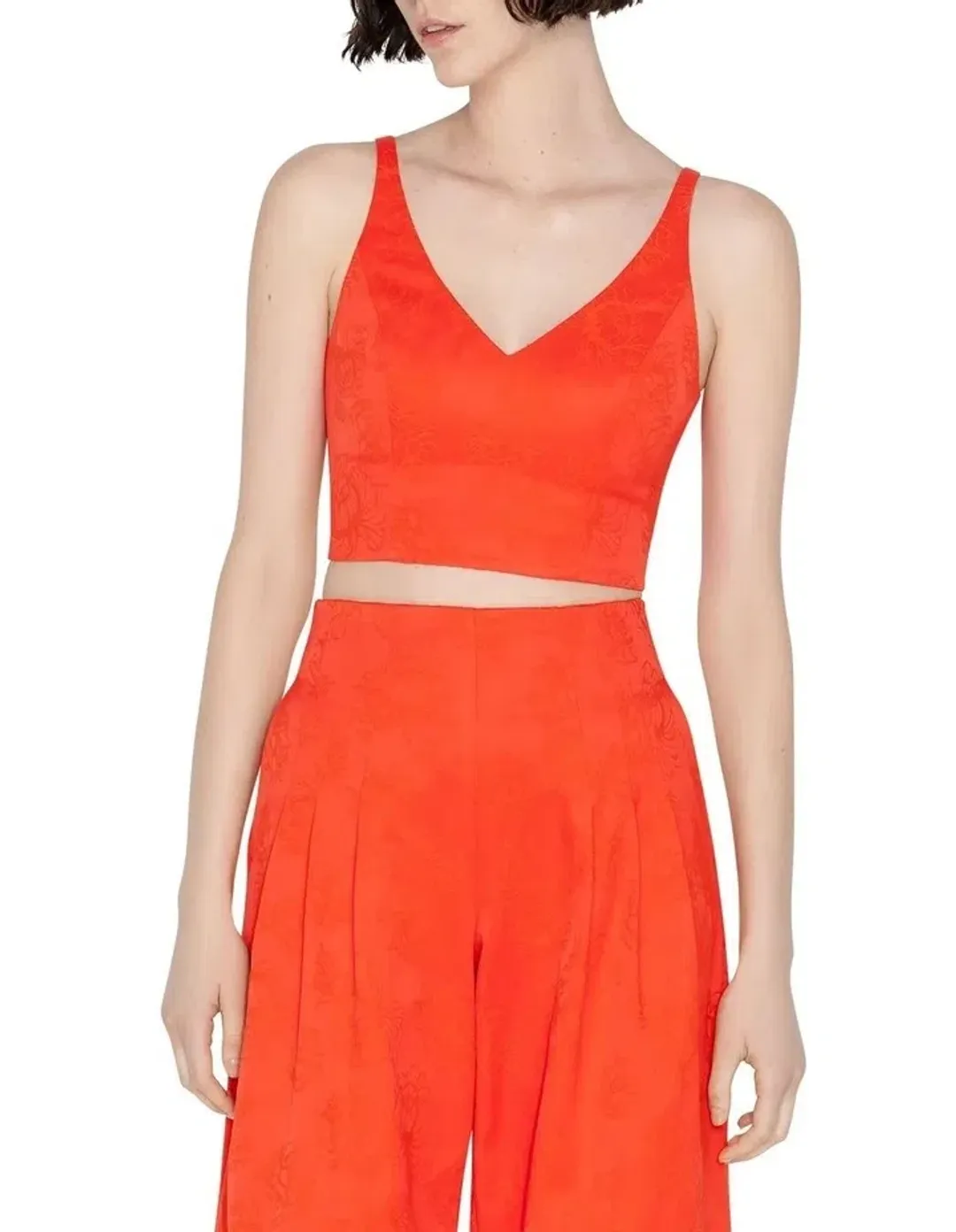 Cue Bustier and Palazzo Pleated Pants Set in Jaffa Orange Size 12 for rent on The Volte - main image