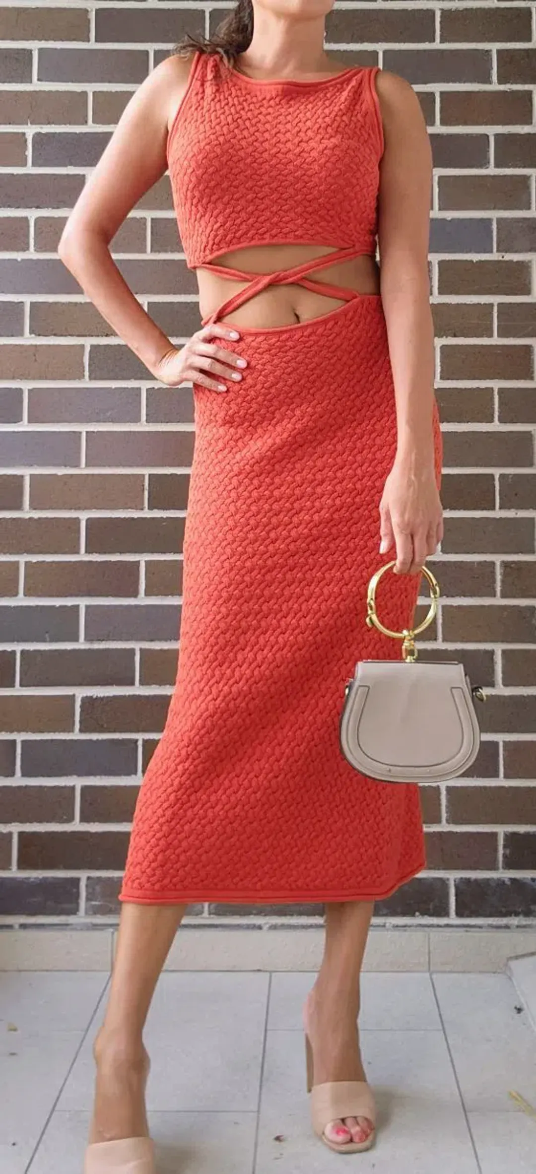 Bec & Bridge Effie Knit Cut Out Dress Red Size 6 for rent on The Volte - main image
