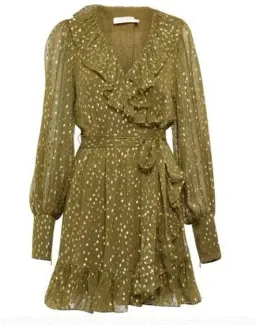 Zimmermann Lurex Wrap Mini Dress Khaki Size 1 / 10 AU for rent on The Volte - image 5
