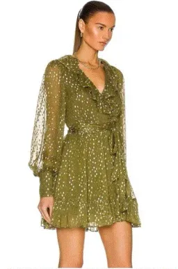 Zimmermann Lurex Wrap Mini Dress Khaki Size 1 / 10 AU for rent on The Volte - image 2