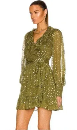 Zimmermann Lurex Wrap Mini Dress Khaki Size 1 / 10 AU for rent on The Volte - image 3