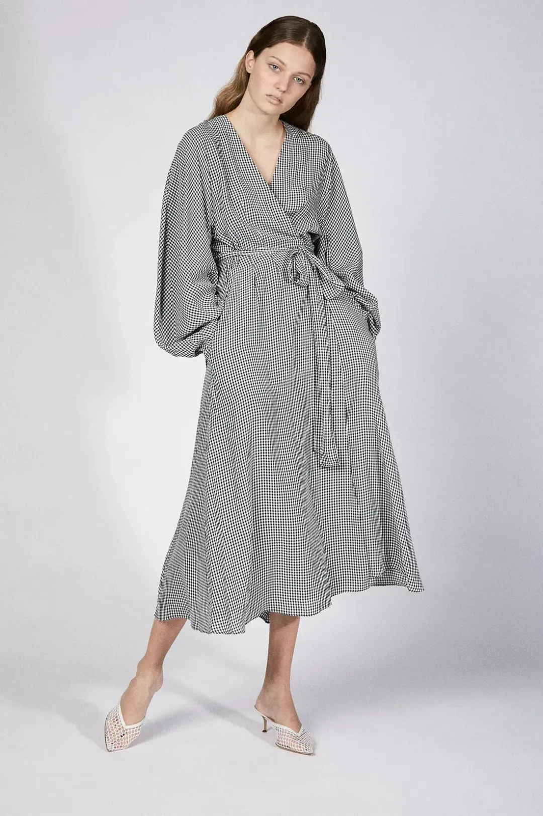 Scanlan Theodore Gingham Front Wrap Dress in Black/White Size S / Au 8 for rent on The Volte - main image