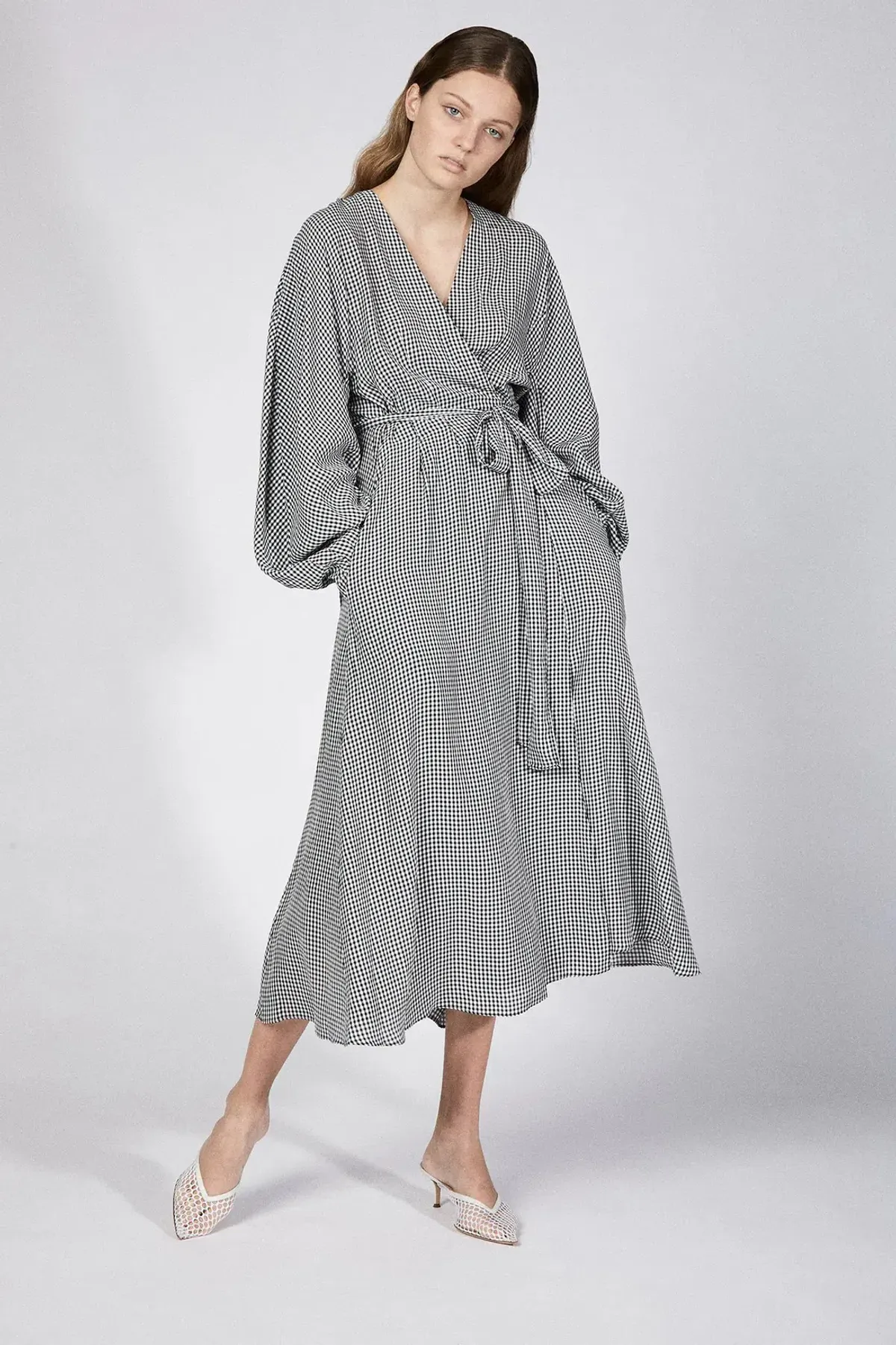 Scanlan Theodore Gingham Front Wrap Dress in Black/White Size S / Au 8 - Image 4