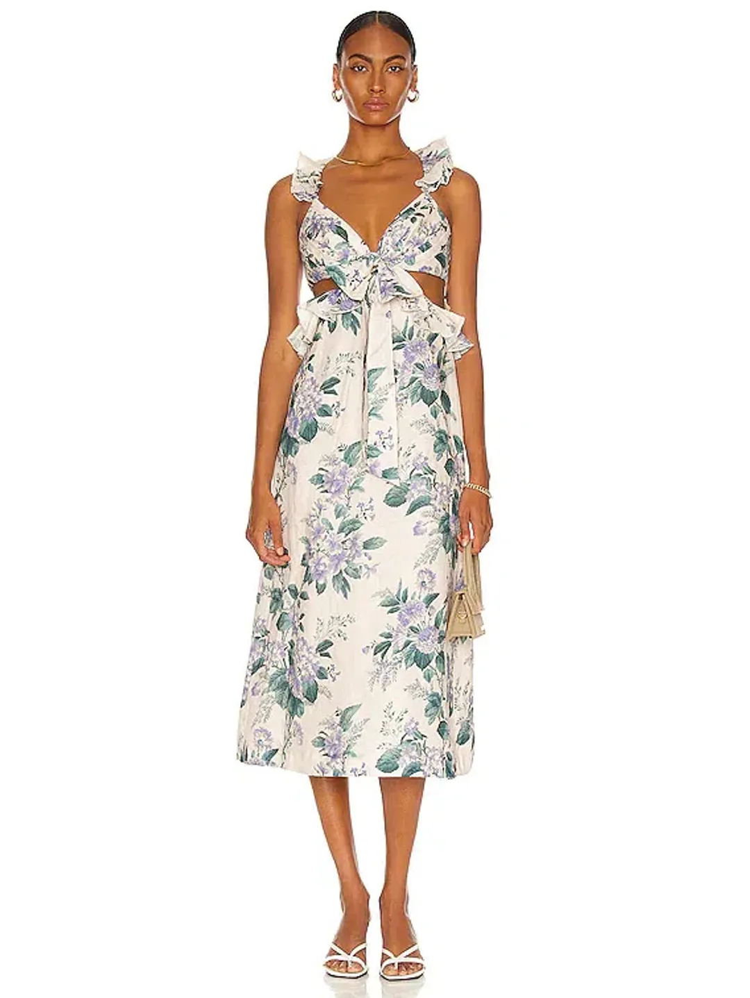 Zimmermann Cassia Ruffle Midi Dress Hydrangea Floral Size 3/Au for rent on The Volte - main image