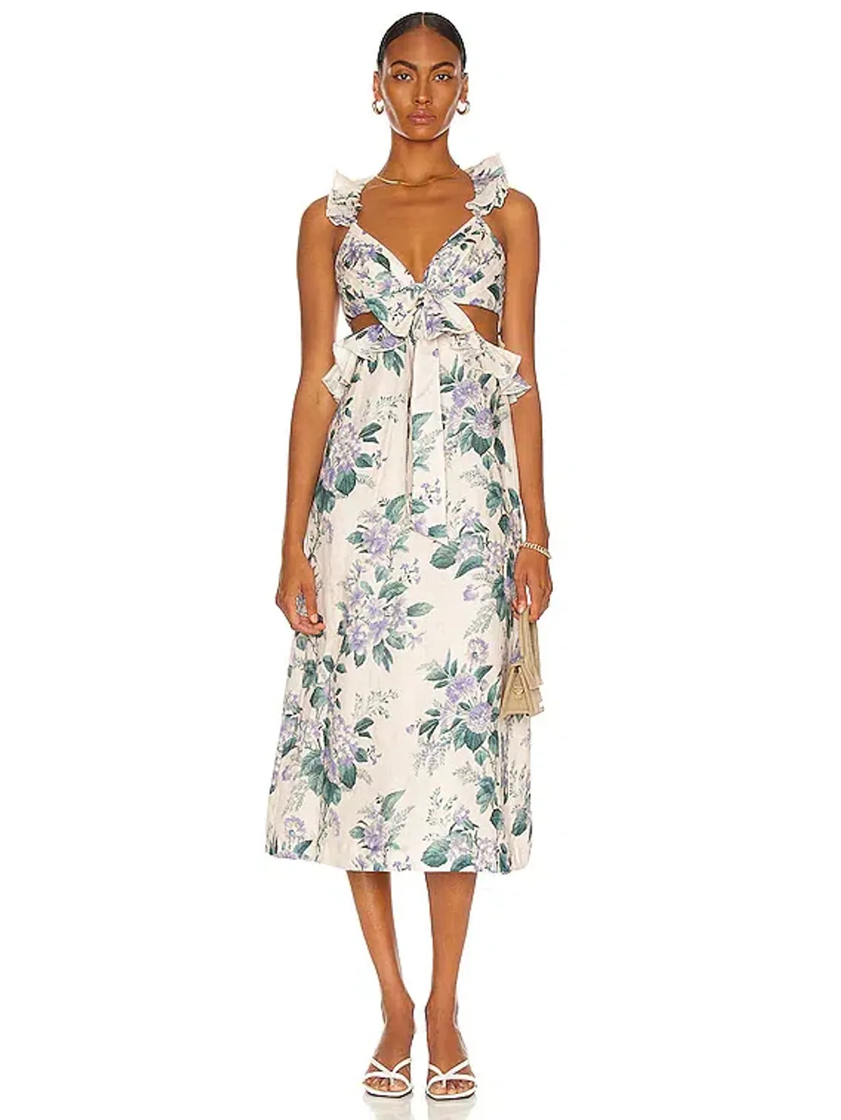Zimmermann Cassia Ruffle Midi Dress Hydrangea Floral Size 3/Au for rent on The Volte - main image