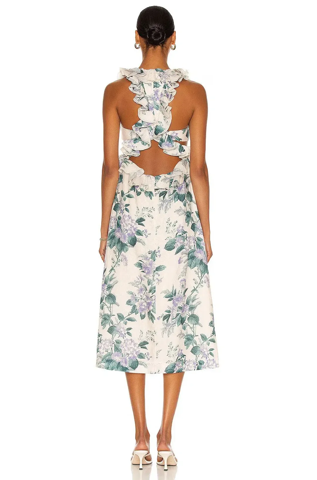 Zimmermann Cassia Ruffle Midi Dress Hydrangea Floral Size 3/Au for rent on The Volte - main image