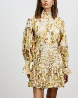 Alémais Bernadette Corset Mini Dress Long Sleeve Linen Print Size 8 for rent on The Volte - image 1