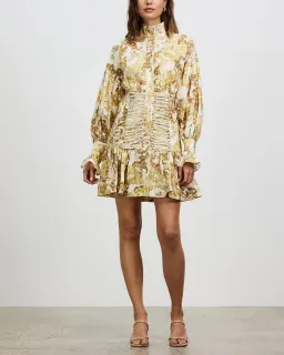 Alémais Bernadette Corset Mini Dress Long Sleeve Linen Print Size 8 for rent on The Volte - image 2