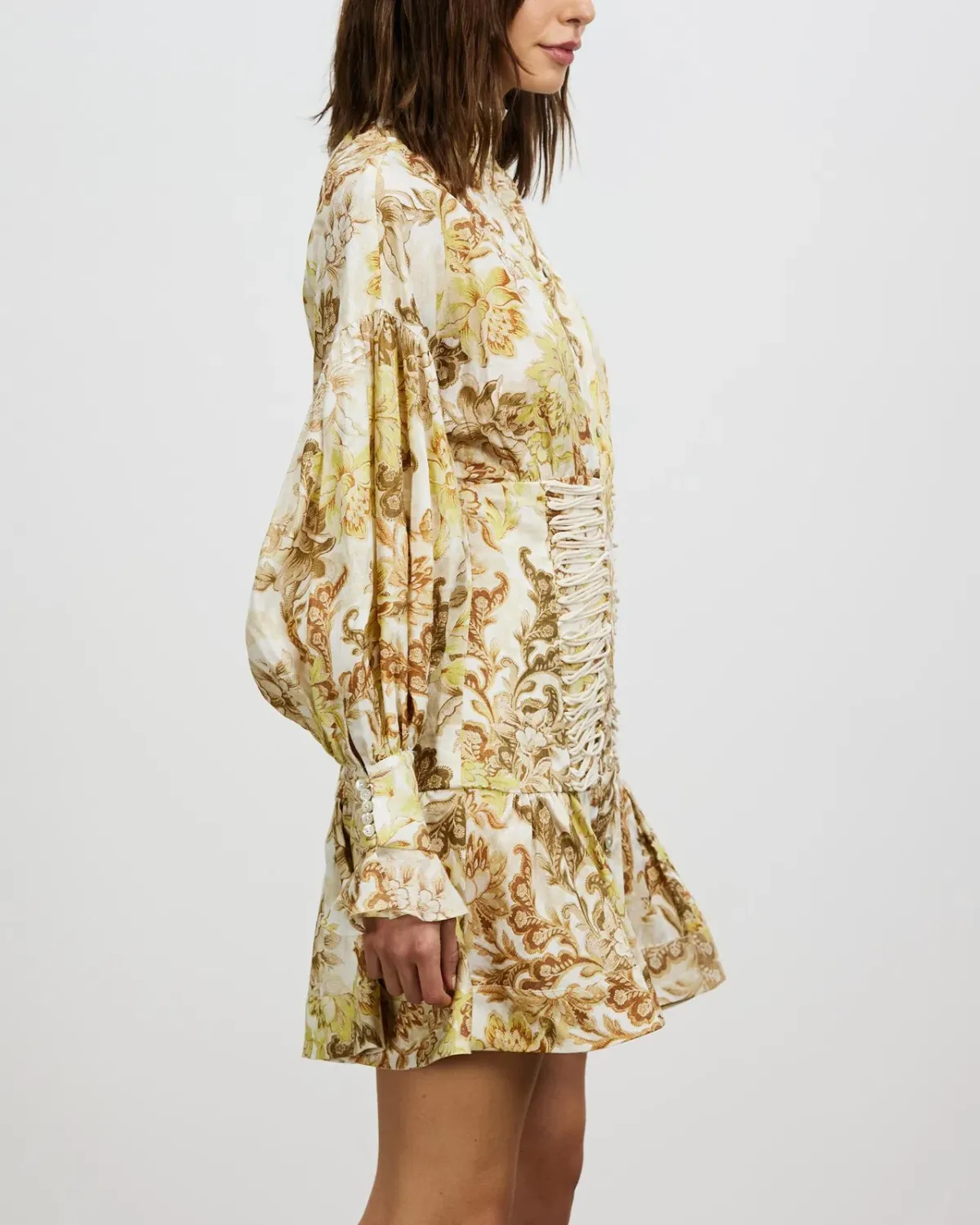 Alémais Bernadette Corset Mini Dress Long Sleeve Linen Print Size 8 - Image 4