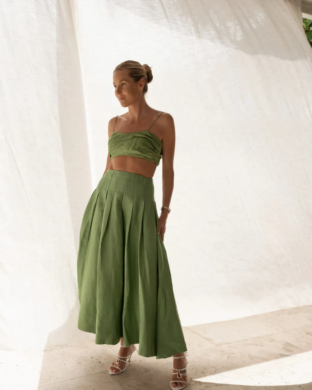 Aje Thea Draped Twist Crop & Paradiso Skirt Set Green Size 8 for rent on The Volte - main image