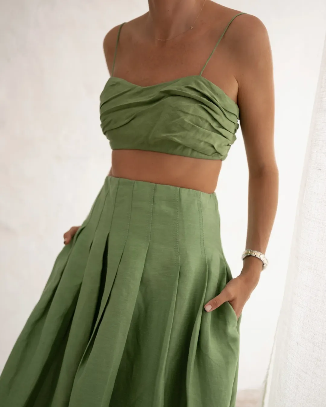 Aje Thea Draped Twist Crop & Paradiso Skirt Set Green Size 8 for rent on The Volte - main image
