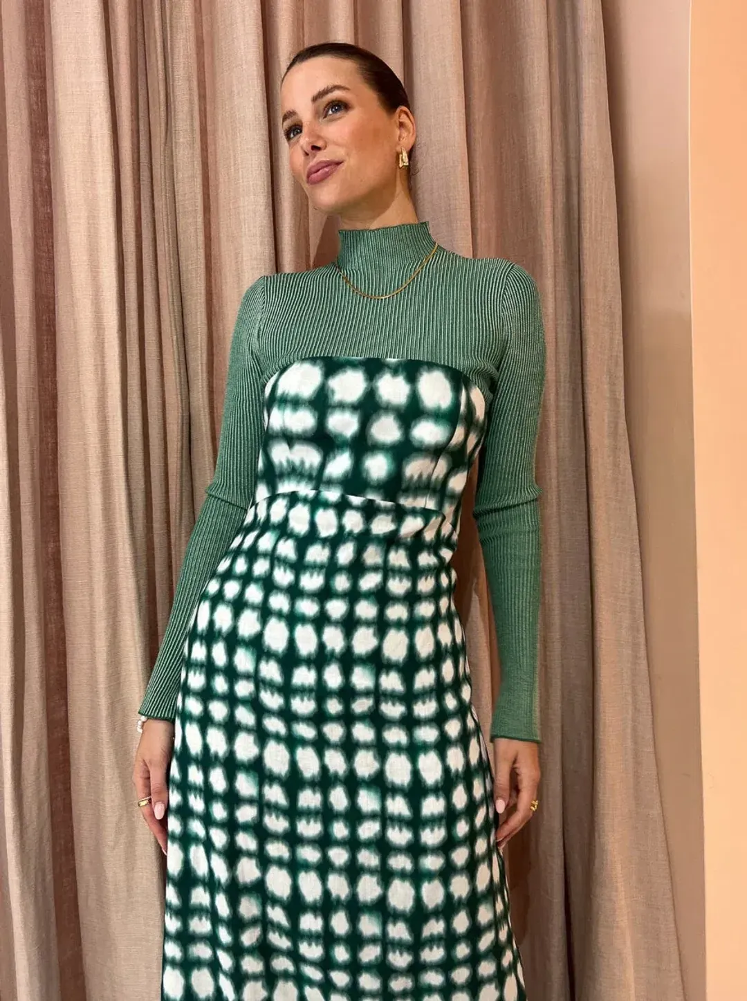 Roame Perez Dress in Emerald Shibori Print Midi Dress Green Print Size 2/AU 10 for rent on The Volte - main image