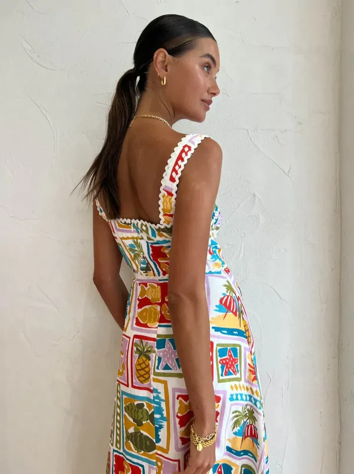 By Nicola Goldie Maxi Dress in Summer Vacation Multi-colored Size AU 8 - Image 3
