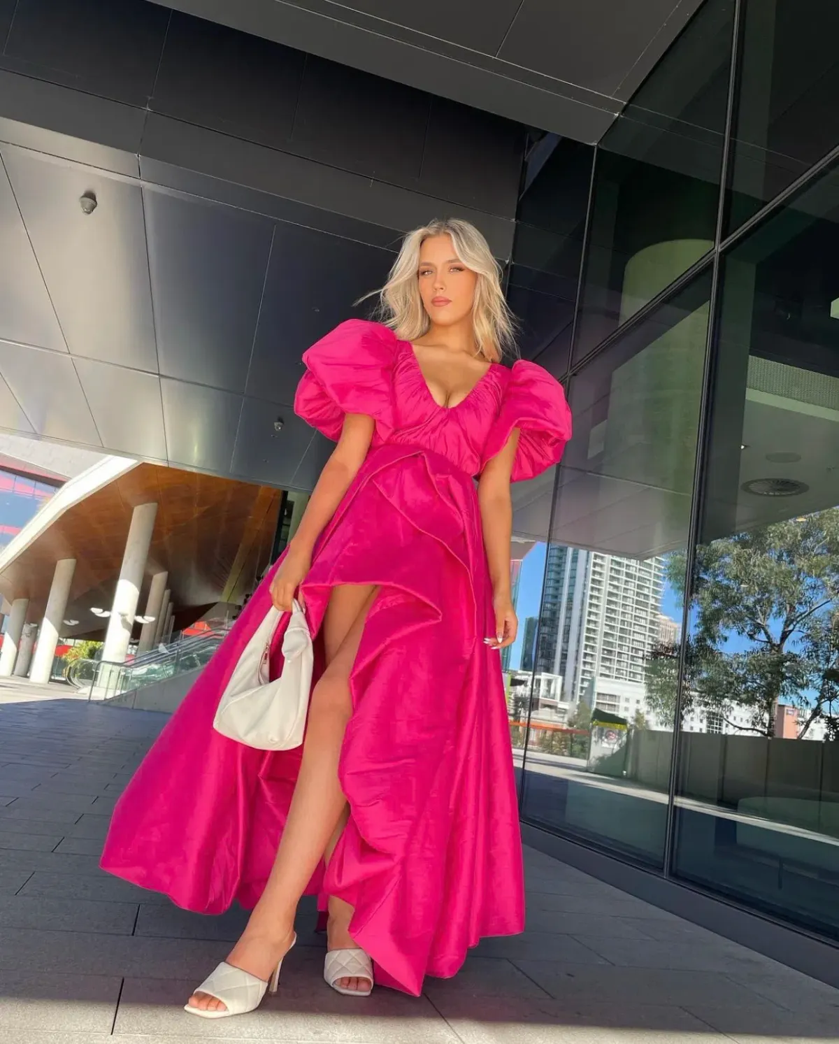Aje Manifestation Gown Fuchsia Pink Size AU 10 for rent on The Volte - main image