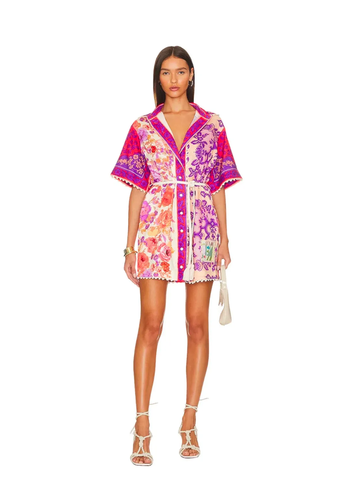 Zimmermann Raie Trimmed Shirt Mini Dress Multi Floral Size 1 / AU 10 for rent on The Volte - main image