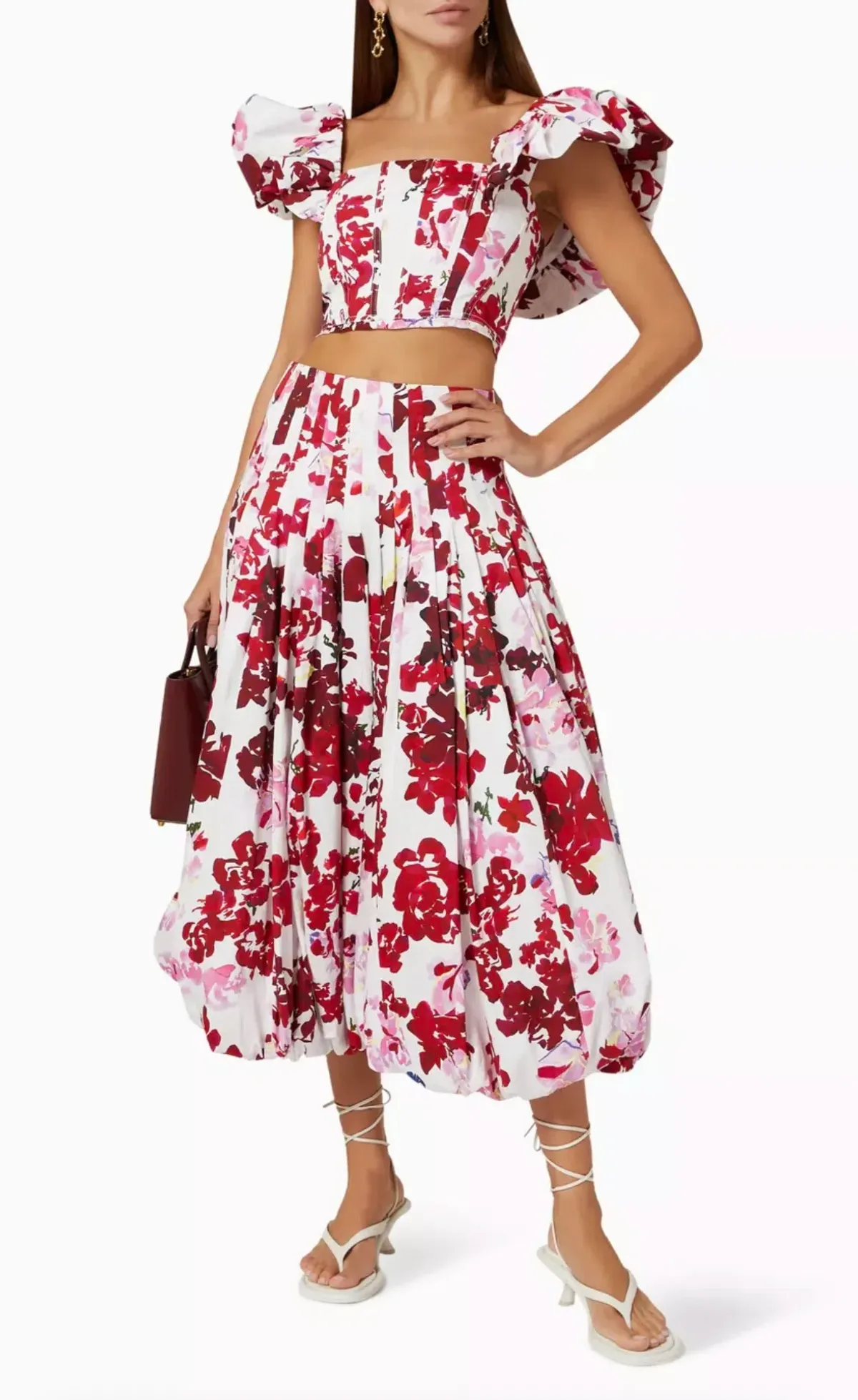 Aje Margot Bubble Sleeve Top & Cherie Bubble Midi Skirt Set Roses of Provence Floral Print Size AU 16 - Image 5
