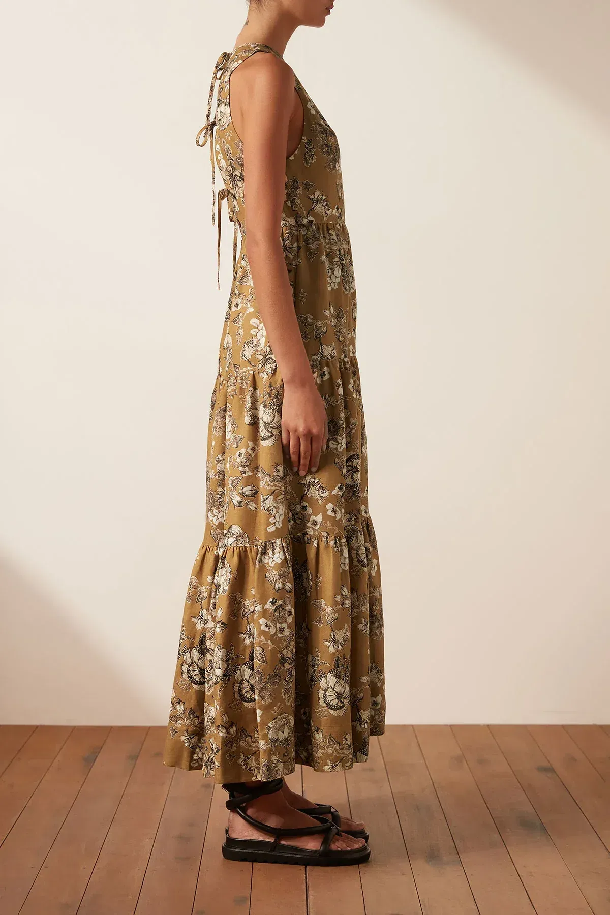 Shona Joy Cecilia Linen Tie Back Midi Dress Floral Size 8 - Image 2