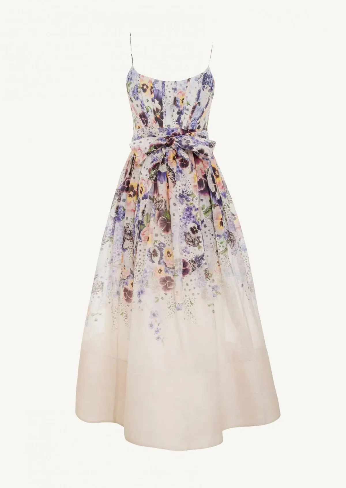 Zimmermann Tama Corset Midi Dress Purple Pansy Print Multi Size 0 / AU 8 - Image 3
