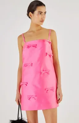 Oroton Satin Mini Bow Dress Candy Pink Size AU 8 for rent on The Volte - image 2