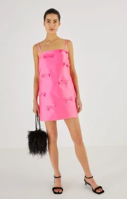 Oroton Satin Mini Bow Dress Candy Pink Size AU 8 for rent on The Volte - image 1