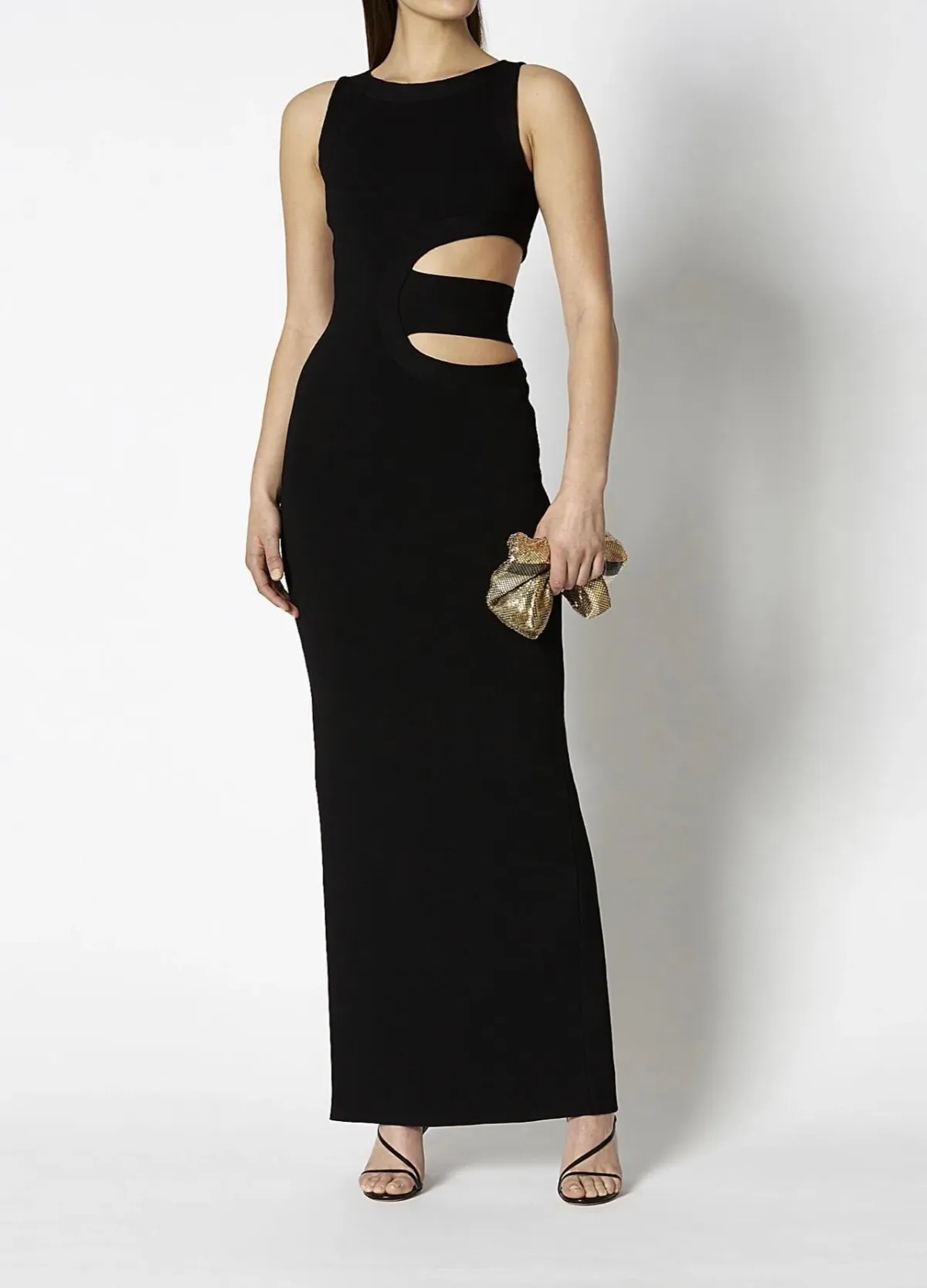 Scanlan Theodore Crepe Knit Cut Out Gown Black Size 10 - Image 1