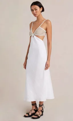 Bec & Bridge Demi Midi Dress In Sand/Ivory Size 16 for rent on The Volte - image 1