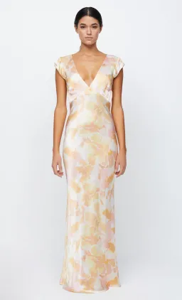 Bec & Bridge Indi V Maxi Dress V Neck In Floral Haze Yellow Size Au 8 for rent on The Volte - image 3