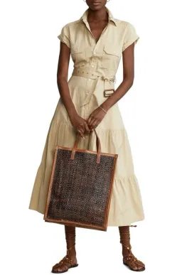 Ralph Lauren Belted Tiered Cotton Utility Midi Dress in Beige Size 6 for rent on The Volte - image 1